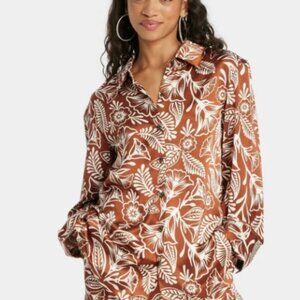 Latino Heritage Month Women's Size XXL Floral Long Sleeve Button-Down Shirt